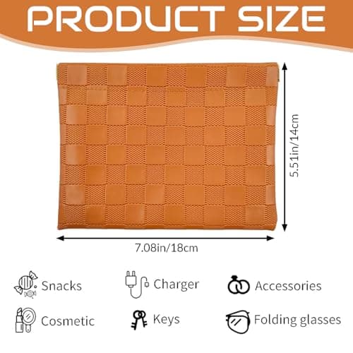 AOzT 2Pcs Small Waterproof Checkered Makeup Bag Portable Leather Travel Toiletry Organizer With Snap Closure Aesthetic Storage Pouches For Purse Pink And Brown - Thumbnail 2