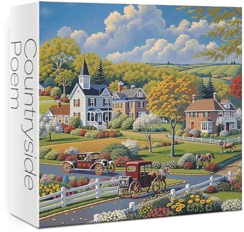 Vintage Garden Countryside Puzzles for Adults 1000 Pieces. Colorful Flower Jigsaw Puzzles. Challenging Horse,Carriage,House Art Puzzles - Image 1