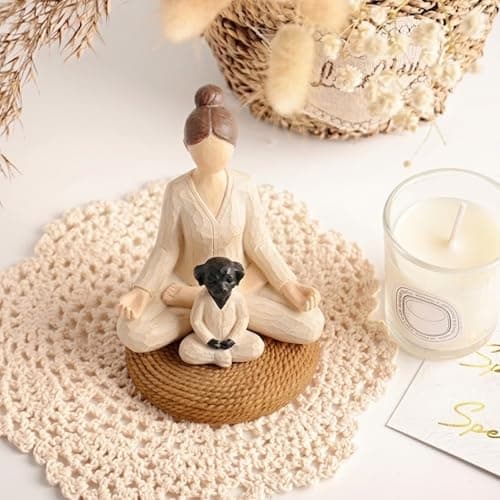 Vofstand Yoga Meditation Statue Gifts for Women - Mini Yoga Girl with Cat Dog Figurines Gift for Office Cute Relaxation Gifts for Yoga Lovers & Cat Dog Lover Resin Yoga Figurine Decor Table Ornament - Thumbnail 4
