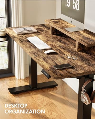 FLEXISPOT Standing Desk with Monitor Stand, 48 x 24 Inches One-Piece Electric Height Adjustable Computer Desk with Cup Holder for Home Office, Rustic - Thumbnail 3