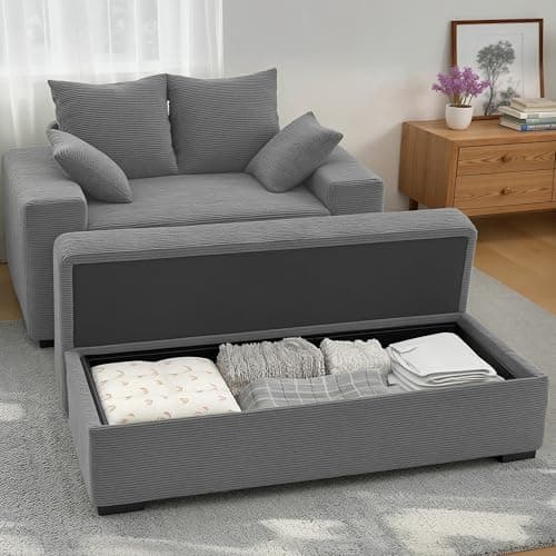 smilesun Luxe Chaise Lounge Chair Indoor with Ottoman, Comfy Faux Fur Plush Oversized Lounge Sofa with 2 Pillows, 64" Modern Upholstered Sleeper Couch Bed for Bedroom (Grey, 57 in) - Image 1