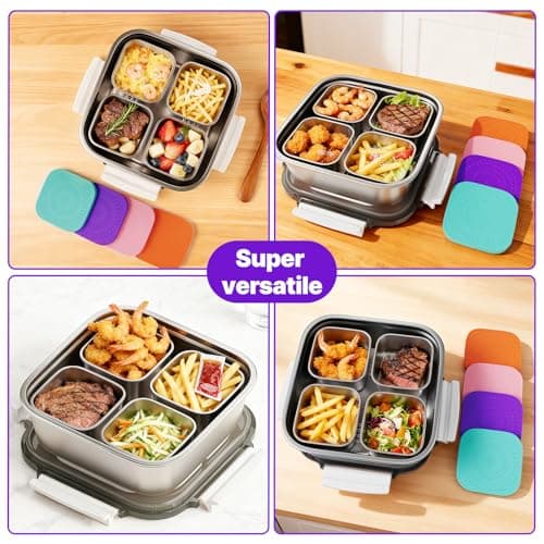 Set of 2 Snackle Box Container Stainless Steel Conntainers with Lids 10 Pack,2 Large Stainless Steel Container(1.5qt) and Set of 8 Snack Containers,Convenient to Carry,Suitable for Picnics and Travel - Thumbnail 3