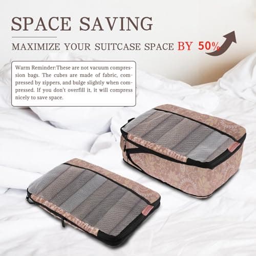 U+U 4 Set Compression Packing Cubes - Ultralight Travel Organizers, Space-Saving Suitcase Organizer, Expandable Packing Cubes for Travel and Family Vacation (Paisley Pattern) - Thumbnail 2