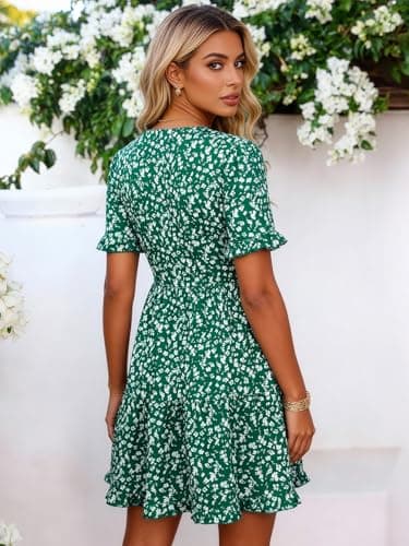 Berydress Women's Casual Summer Mini Sun Dress 2026 Vacation Trendy Floral Ruffle Babydoll Flowy Boho Easter Ladies Dresses with Pockets(XL,6316-Green Flo) - Thumbnail 2