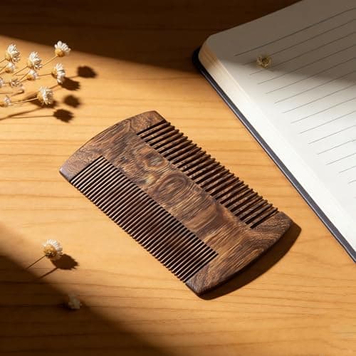 YAKUNCL Handmade Black Sandalwood Beard & Mustache Comb for Men, Double-Sided Fine Tooth Wooden Beard Comb with PU Leather Case, Wooden Pocket Comb for Scalp Massage & Beard - Thumbnail 6
