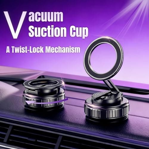 GEYUTHS Magnetic Vacuum Car Phone Holder with Strong Suction Cup 360° Adjustable Foldable Phone Mount Portable Phone Holders for Your Car/Gym/Mirror Mount for iPhone & Android - Thumbnail 2