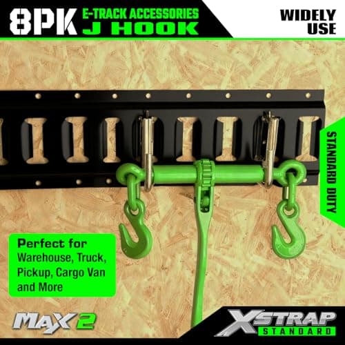XSTRAP STANDARD 8 PCS E Track J Hooks, 2-inch Steel J Hook Mount Set Tie Down Anchor Points Pickup, Cargo Van, Enclosed Trailers, Semi-Trucks Trailer Hang Tools - Thumbnail 2