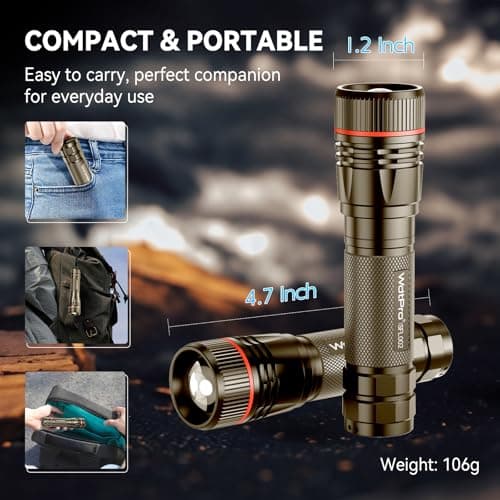 WdtPro Rechargeable Flashlights High Lumens, 2 Pack 10H Long Lasting Super Bright EDC Flashlight, LED Mini Tactical Flash Lights for Camping Emergency, Drop & Water Resistant Brown(Battery Included) - Thumbnail 4