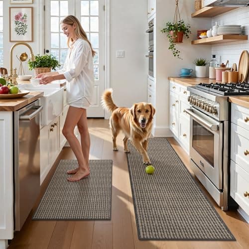 U'Artlines Kitchen Rugs and Mats Set of 2, Non Skid Washable Multicolored Farmhouse Kitchen Mats for Floor, Absorbent and Stain Resistant Floor Mat for Laundry, Sink Decor 20x32+20x59(Brown) - Thumbnail 5