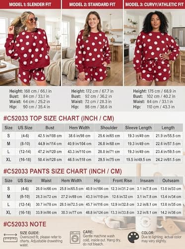 KevaMolly Women Polka Dot Drop Shoulder 2 Piece Lounge Set Racing Red S - Thumbnail 6