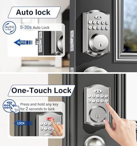 Keyless Entry Door Lock with 2 Knobs, Electronic Backlit Keypad Deadbolt with Handle Set, Auto Lock, One-time Codes, Smart Deadbolt for Front Door, Easy Installation (Satin Nickel) - Thumbnail 3