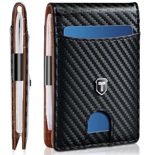Gostwo Slim Wallet for Men, Minimalist Money Clip Card Wallet, RFID Blocking Bifold Mens Wallet, Front Pocket Credit Card Holder with ID Window, Gifts for Him, Carbon Black & Brown - Image 1