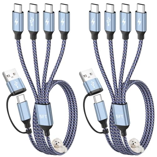 USB C Splitter Multi Charging Cable, USB A/C to USB C Cable[2Pack 5Ft], 4 in 2 Multi Charger Cord, with 4 Type-C Connectors, Travel Holiday Essentials Phone Charger Cord for Cell Phones and More - Image 1