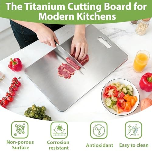 Titanium Cutting Boards for Kitchen - 100% Pure Double-Sided Food Grade Chopping Boards for Kitchen, Dishwasher Safe, Odor Resistant & Easy to Clean for Meat, Vegetables, Fruits (13.4“L x 9.1"W) - Thumbnail 2