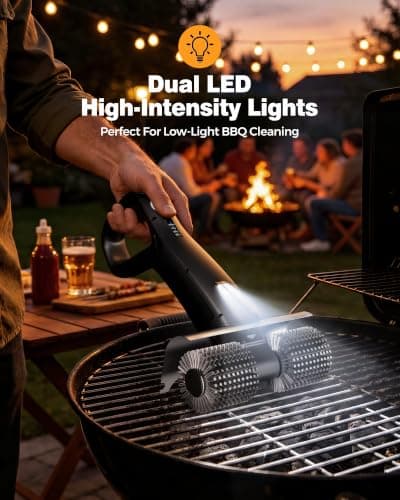 Electric Grill Brush Rechargeable, Dual Brush Heads Design Cordless Electric BBQ Grill Cleaner with Replaceable Head, No Bristles Grill Brush Outdoor Grill for Burnt-On Grease & Grill Grates - Thumbnail 6