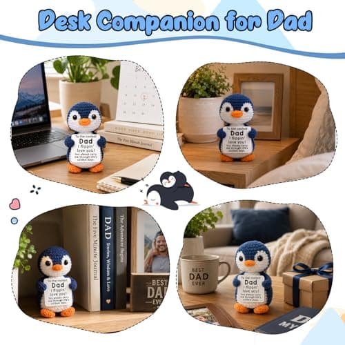 Fathers Day Dad Gifts from Daughter Son, Mini Dad Birthday Gift Father's Day Card Decoration Ideas Funny Daddy Gift Bonus Step New Single Best Dads Ever Present Christmas 2026 Handmade Crochet Penguin - Thumbnail 5