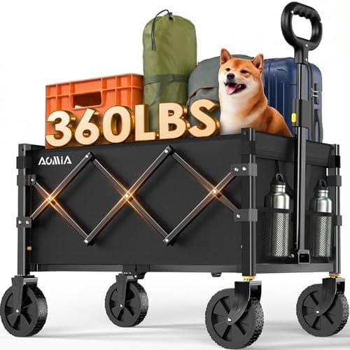AOMIA Collapsible Foldable Wagon with Wheels Heavy Duty Folding Wagons Carts 360LBS Weight Capacity Portable All Terrain Utility Wagon Cart for Groceries Sports Garden Shopping Beach - Image 1