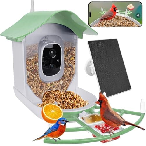 Smart Bird Feeder with Camera Solar Powered,AI Identify Species,2K HD Video Auto Capture Live for Outdoor Backyard,Ideal Gift for Family Bird Lovers (Green) - Image 1