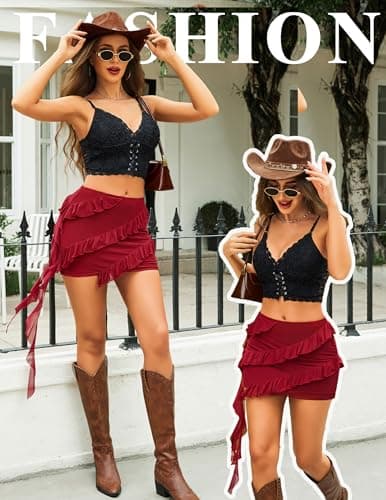 Avidlove Short Ruffle Skirt Y2K Mini Skirts Boho Layered Casual Short Skirt - Thumbnail 4
