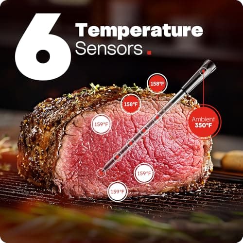 Smart Wireless Meat Thermometer with Ultra-Thin Probe, 6 Sensors Accuracy Digital Food Thermometer 0.5S Instant Read, IP67 Waterproof for BBQ, Grill, Smoker, Oven, Air Fryer,Black - Thumbnail 2