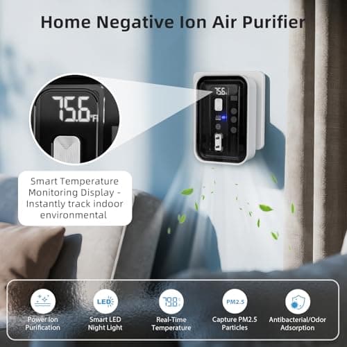Plug-In Air Ionizers & Ionic Air Purifier,Negative Ion Generator, with Temperature Display,Ozone Free Filterless Odor Eliminator, Pet & Litter Box Deodorizer, Quiet Bedroom/Kitchen/Bathroom Freshener - Thumbnail 2