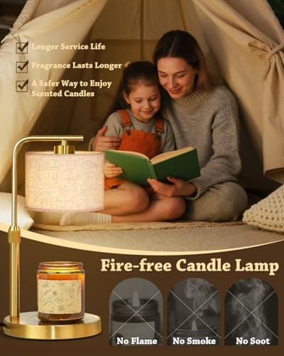Candle Warmer Lamp with Timer Dimmer, Height Adjustable Candle Wax Warmer Candle Lamp for Jar Candles with 2 Bulbs, House Warming Gift for Home Room Decor, Birthday Gifts for Women Mom (Gold) - Thumbnail 5