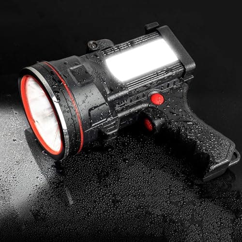 anlook Rechargeable Spotlight Flashlight, Waterproof Outdoor Handheld Spot Light, Built-in Kickstand and Phone Charger, Emergency Light for Camping, Boat, Hunting, Hiking (Dark Black) - Thumbnail 2