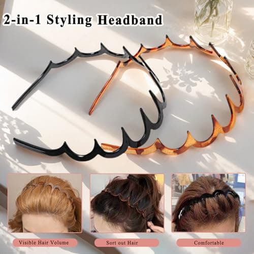 LYNRUI 6Pcs U Shape Fashion Tooth Hair Comb Headband,High Cranium Headbands for Women's Hair, Reversible Korean Headbands with Teeth ﻿ (Mix 6Pcs, M) - Thumbnail 5