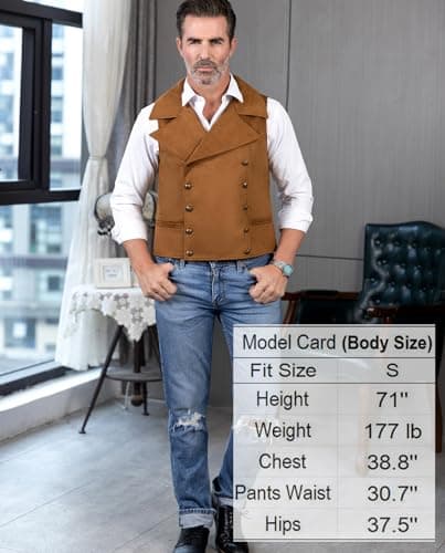 Ceehuteey Mens Suit Suede Double Breasted Vest Classic Groomsmen Wedding Waistcoat Leather Big Lapel(XL,Coffee), Large - Thumbnail 2