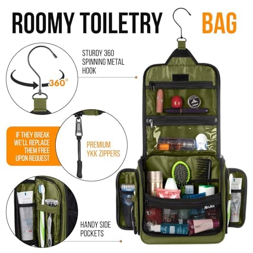 Travel Toiletry Bag for Men and Women - (10.6”x10.6”x3.2”) Large Hanging Toiletry Organizer - Waterproof Hygiene Bag with Metal XXL Swivel Hook, with Sturdy Zippers and 19 Compartments for Toiletries - Thumbnail 5