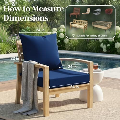 L’AGRATY Outdoor Chair Cushions for Patio Furniture：24" x 24" Deep Seat Cushions with Backrest for Couch Sofa Chair - Waterproof Fade-Resistant Patio Cushion (Set of 1,Navy Blue) - Thumbnail 6