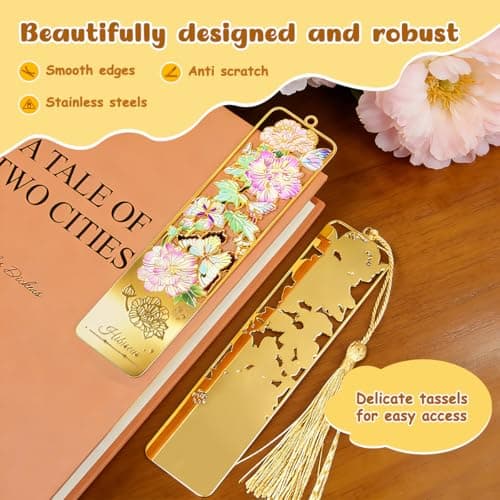 HOMTEK 3pcs Metal Flower Bookmarks with Tassel, Hollow Butterfly Theme Book Marks for Reading Women, Cute Book Markers for Book Lovers Writers Readers Children Teens Women Teachers Students (Style A) - Thumbnail 3