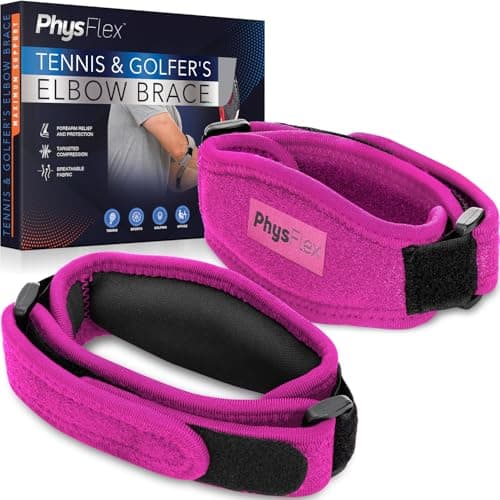 PhysFlex 2-Pack Elbow Brace for Men & Women, Adjustable Tennis & Golfer's Elbow Support Strap for Tendonitis Pain Relief - Compression Pad for Arm, Forearm, Tendon Pain Relief (Pink) - Image 1