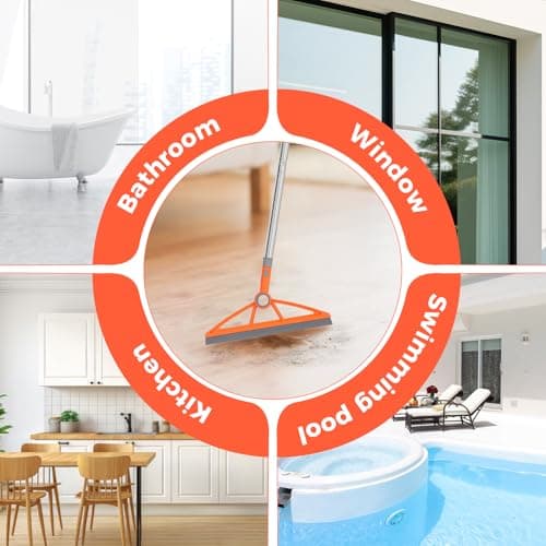 wlich 2-in-1 Air Broom, 180° Rotating 54 Inch Adjustable Silicone Rubber Broom Includes 2 Scraping Strips, Sweep and Silicone Tools with Long Handle for Cleaning Bathrooms,Glass,Tiles,Pet Hair - Thumbnail 6