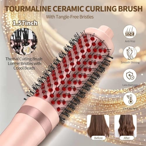 3 in 1 Blow Dryer Brush Thermal Curling Iron Wand Brush 1.5’, Wet Brush Speed Dry 110000RPM Hot Air Hair Dryer Volume, Beachy Waver Blowout Curling Brush Hair Styler Anti-Frizz Straight,Curl - Thumbnail 3