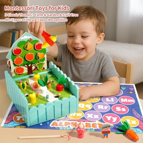 INIFEIDALA Montessori Farm Learning Game with Challenge Cards for Toddlers 3-5 – Wooden Activity Board for Fine Motor,Sorting & Letter Matching,Screen-Free Educational Toy - Thumbnail 3