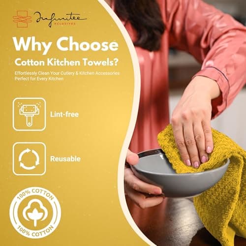 Infinitee Xclusives Premium Kitchen Towels - [Pack of 12] 100% Cotton Kitchen Hand Towels (15 x 25 Inches) - Dish Towels for Kitchen |Radiant Yellow| - Thumbnail 2