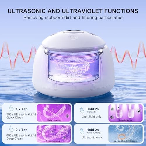 Ambiora Ultrasonic Retainer Cleaner Machine, 45kHz ultrasonic cleaner for denture/Jewelry/Toothbrush with 4 Cleaning Modes, Digital Timer, 200ML Mouth Guard Cleaner for Aligner - Thumbnail 2
