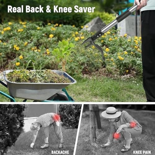 GOXAWEE Weed Puller Tool, 4-Claw Stand Up Weeder with Adjustable 46” Handle for Remove Weeds Without Bending, Pulling or Kneeling - Thumbnail 5
