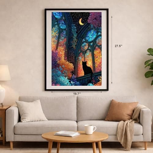 Teemosreal Puzzles for Adults 1000 Pieces, Stained Glass Cat Fantasy Night Moon Scene, Challenging Puzzle Game with Poster, Matte Finish, Interlock Perfectly Frameable Wall Decor Gift - Thumbnail 6