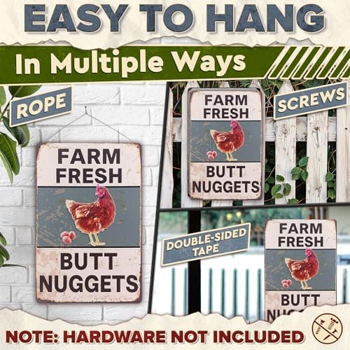 Metal Funny Chicken Coop Signs for Outside 8x12 in – Farm House Kitchen Decorations – Rustic Tin Farmhouse Wall Art and Vintage Chicken Decor for Kitchen, Porch, Barn, Backyard, Garden or Country Home - Thumbnail 5