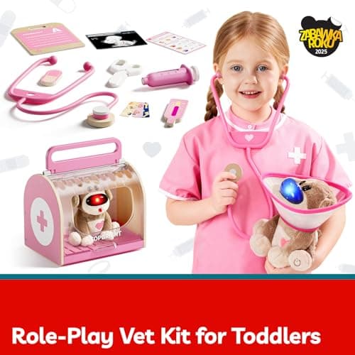 TOP BRIGHT Doctor Kit for Toddlers 3-5, Pretend Play Doctor Set with Pink Veterinarian Costume, DR Kit Dress Up Toys for Kids, Role Play Dog Vet Playset, Christmas Birthday Gifts for Girls Boys 3 4 5 - Thumbnail 5
