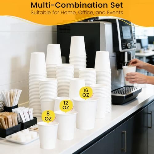 Biotakeware 8 oz Paper Coffee Cups, 300 Pack Bulk White Disposable Paper Cups for Hot & Cold Beverages, Sturdy with Leak-Resistant Lining, Ideal for Office, Party, Home and Travel - Thumbnail 5