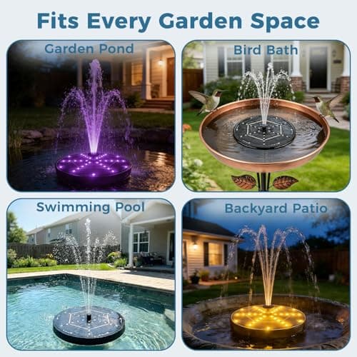 Paxverra Solar Fountain for Bird Bath with Colorful LED Lights, Floating Solar Fountain, 3W Solar Powered Water Fountain Pump with Strong Spray & 5 Nozzles for Garden, Pond, Pool, 36 LED Lights - Thumbnail 5