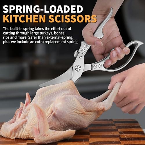 Poultry Shears, Kitchen Scissors for Food, All Purpose Heavy Duty for Chicken Wing/Thigh/Bone, Meat, Quail, Fish, Turkey, Vegetables, Stainless Steel Cooking Aid Scissors, Dishwasher Safe - Thumbnail 3