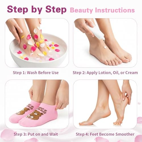 COZYMATE Moisturizing Socks for Women Funny Bear Gel Socks Infused with Vitamin E & JoJoba Oil for Dry Cracked Feet Overnight Spa Self Care Gifts (Pink, One Size) - Thumbnail 6