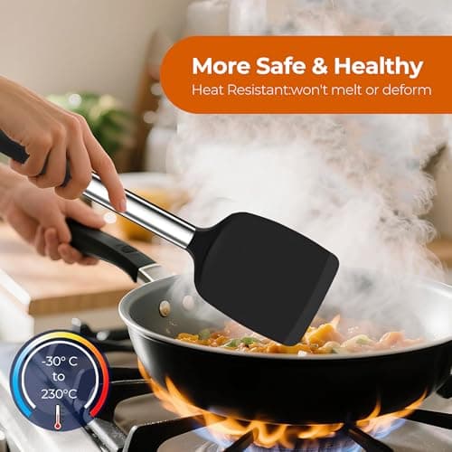 FINENUT Silicone spatula Solid&Slotted Turner Set of 2, for Flipping Fish Pancake Egg,Scratch-Proof for Nonstick Pans,446°F High Heat Resistant BPA-Free Kitchen Cooking(Black) - Thumbnail 3
