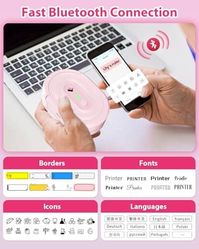 NDYIN Label Maker Machine with Tape, N12 Portable Bluetooth Label Printer, Wireless Mini Label Makers Thermal Sticker with Multiple Templates for Home, Kitchen, School, Office Organization, Pink - Thumbnail 2