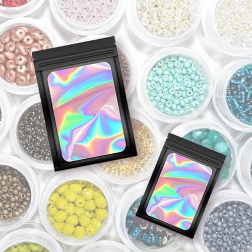 50 Pack Black Mylar Bags, Plastic Smell Proof Bag Reusable Holographic bags Small Ziplock Bag with Clear Window Jewelry Bags Sample Bags Gift Bags Packaging for Small Business (2.4" X 2.4") - Thumbnail 5