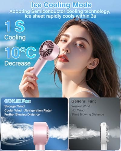 Portable Ice Cooling Handheld Fan with Semiconductor Cooling Plate, USB Rechargeable Personal Turbo Mini Hand Held Fan that Blow Cold Air, 5 Speeds Ice Cooler, Gift for Womens, Mens, Travel, Outdoor - Thumbnail 2